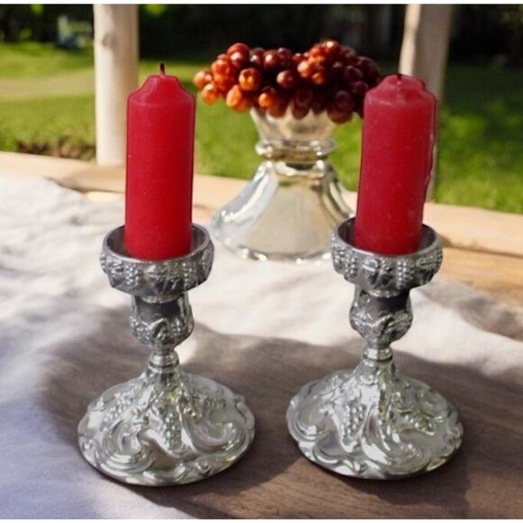 Vtg 2 Godinger Baroque Silver Plated Ornate Grapevine Candlesticks 5 Inch - Picture 7 of 13